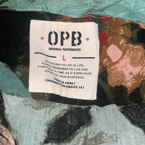 ✨OPB Men’s Rayon Short Sleeve Sz Large Shirt - Celeste/Peach✨ - Picture 6 of 7